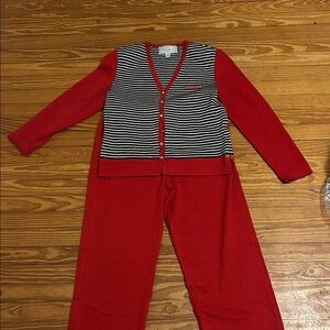 Elegant Red and Black Striped Women's Pajama Set